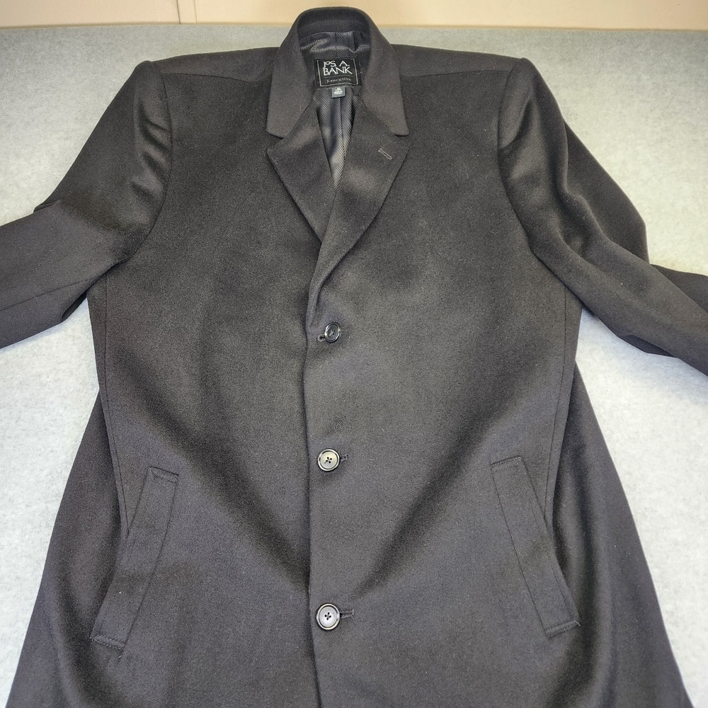 Jos A Bank Executive Men's‎ 46L LONG Black Wool Blend Tweed Overcoat Top Coat - Picture 3 of 13